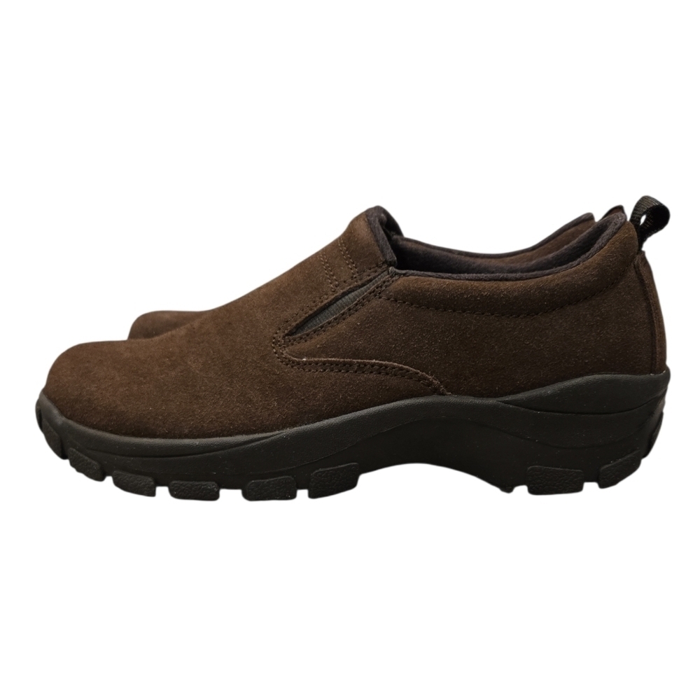 LANDS' END SUEDE LEATHER SLIP'-ON SHOES/LOAFERS. WOMEN'S SIZE 8 HM. ESPRESSO.